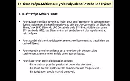 Présentation 3ème Prépa-Métiers LPO Costebelle