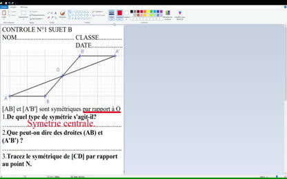 Cinquième Contrôle Symétrie Centrale Sujet B